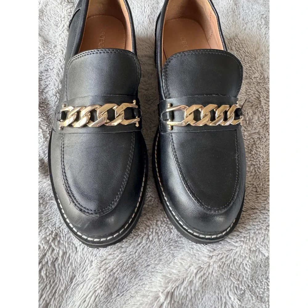 BCBGeneration Tinaa Black Lug Sole Loafers Chain Platform Chunky 9